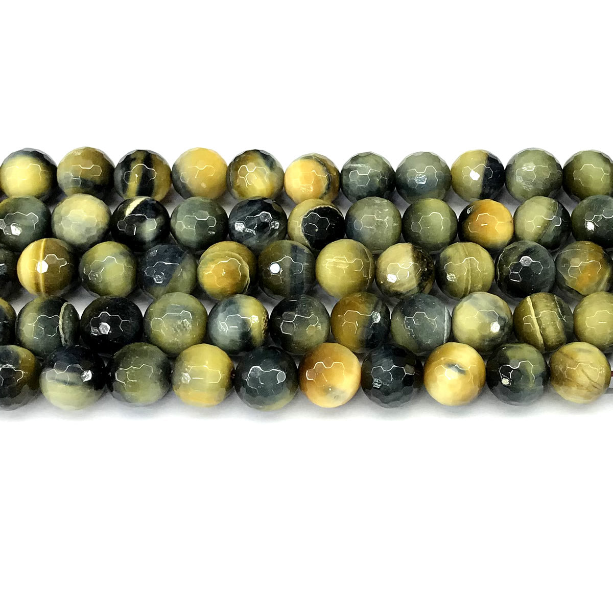 CTE357 Golden & Blue Tiger Eye Beads Faceted Round 10mm 15" Strand