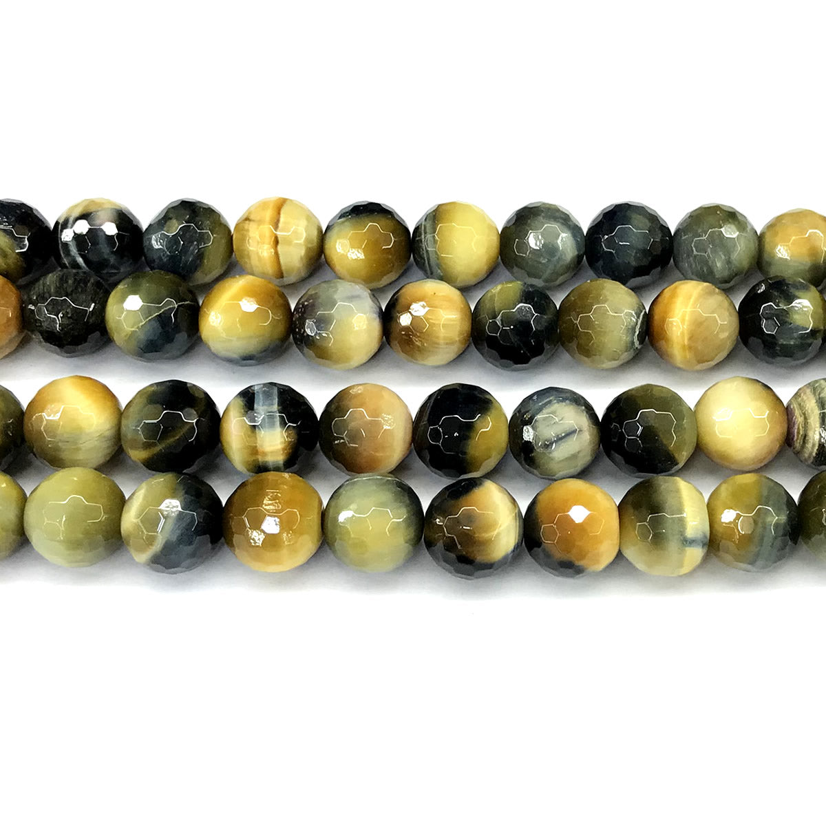 CTE358 Golden & Blue Tiger Eye Beads Faceted Round 12mm 15" Strand