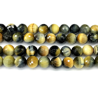 CTE358 Golden & Blue Tiger Eye Beads Faceted Round 12mm 15" Strand