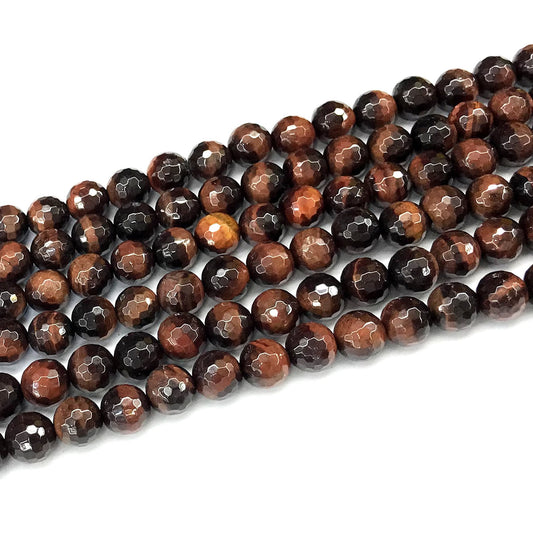 CTE366 Red Tiger Eye Beads Faceted Round 8mm 15" Strand