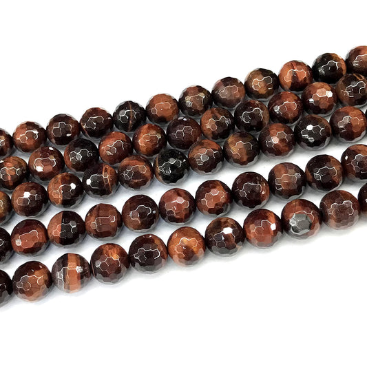 CTE367 Red Tiger Eye Beads Faceted Round 10mm 15" Strand