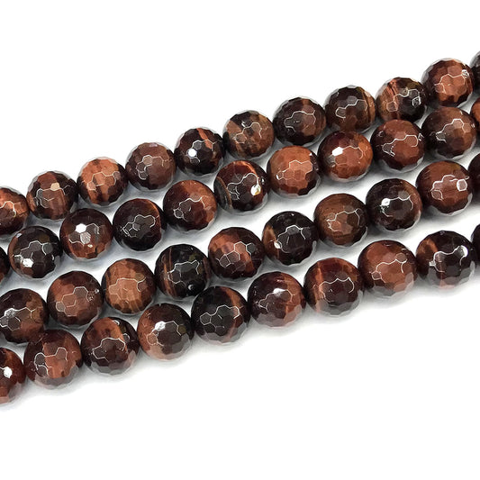 CTE368 Red Tiger Eye Beads Faceted Round 12mm 15" Strand