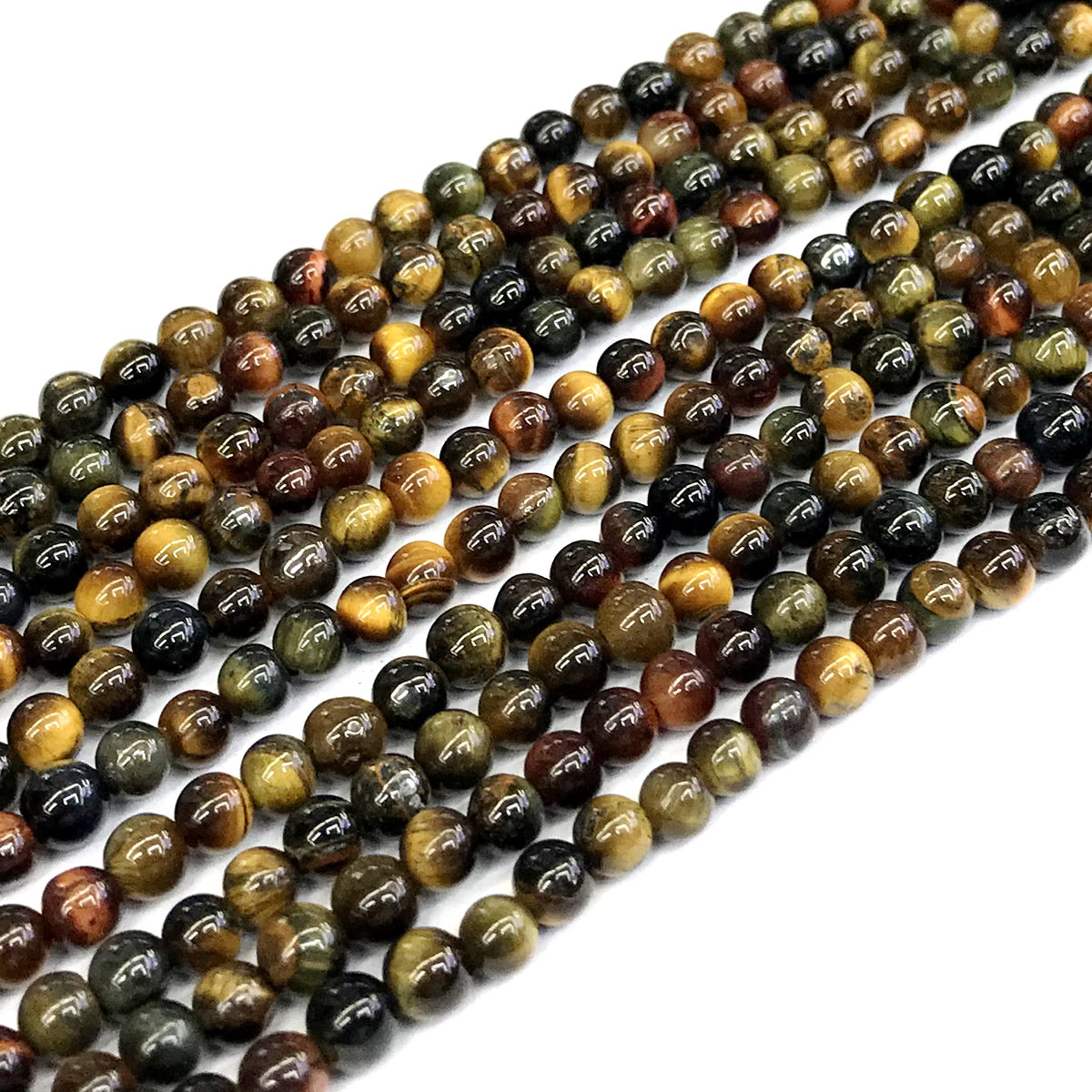 CTE37 Colorful Tiger Eye Beads Smooth Round 4mm 15" Strand