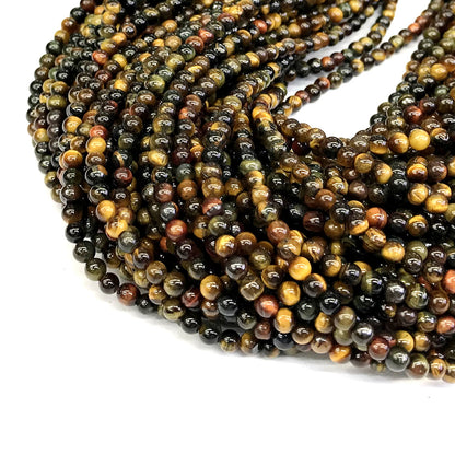 CTE37 Colorful Tiger Eye Beads Smooth Round 4mm 15" Strand