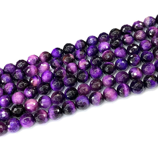 CTE371 Purple Tiger Eye Beads Faceted Round 8mm 15" Strand