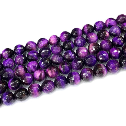 CTE372 Purple Tiger Eye Beads Faceted Round 10mm 15" Strand