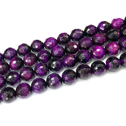 CTE373 Purple Tiger Eye Beads Faceted Round 12mm 15" Strand