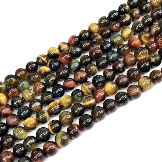 CTE38 Colorful Tiger Eye Beads Smooth Round 6mm 15" Strand