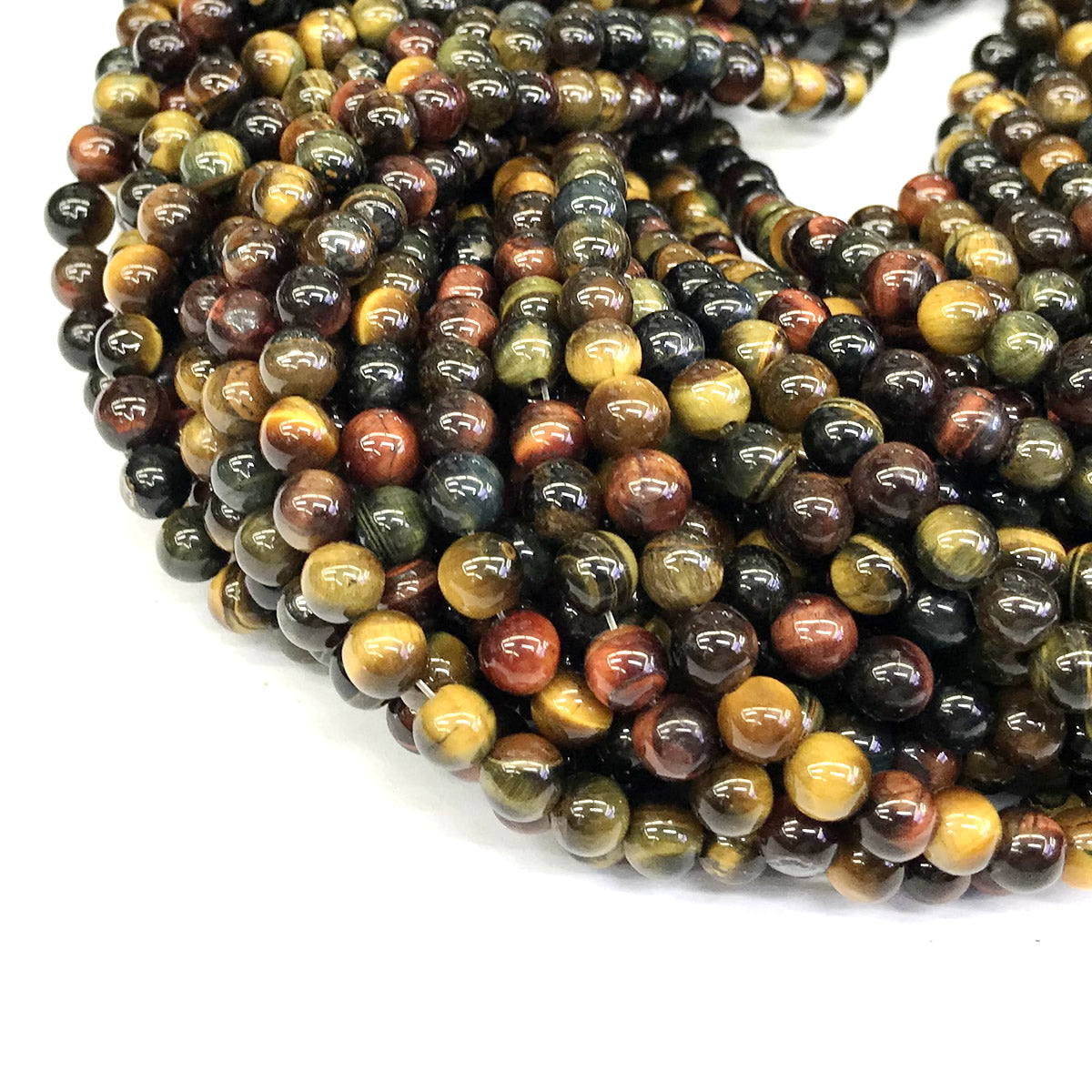 CTE38 Colorful Tiger Eye Beads Smooth Round 6mm 15" Strand