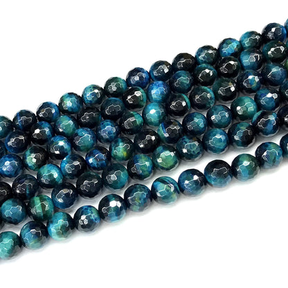 CTE381 Blue Tiger Eye Beads Faceted Round 8mm 15" Strand