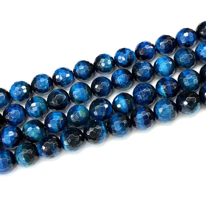 CTE383 Blue Tiger Eye Beads Faceted Round 12mm 15" Strand