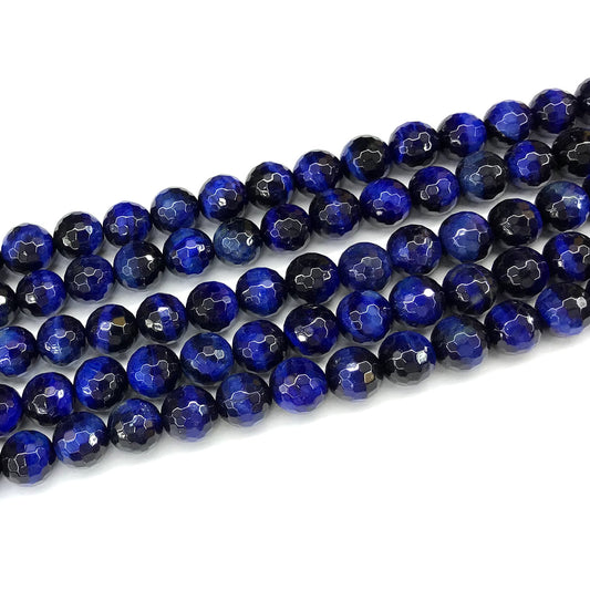 CTE386 Blue Tiger Eye Beads Faceted Round 8mm 15" Strand