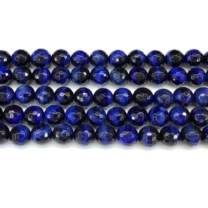 CTE387 Blue Tiger Eye Beads Faceted Round 10mm 15" Strand