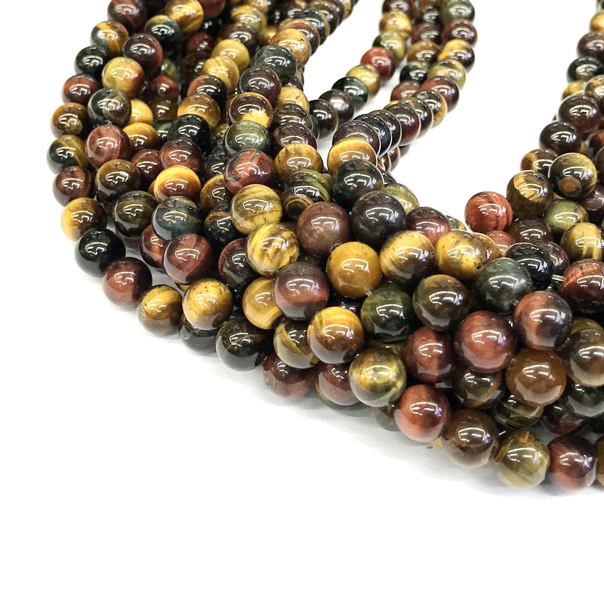 CTE39 Colorful Tiger Eye Beads Smooth Round 8mm 15" Strand