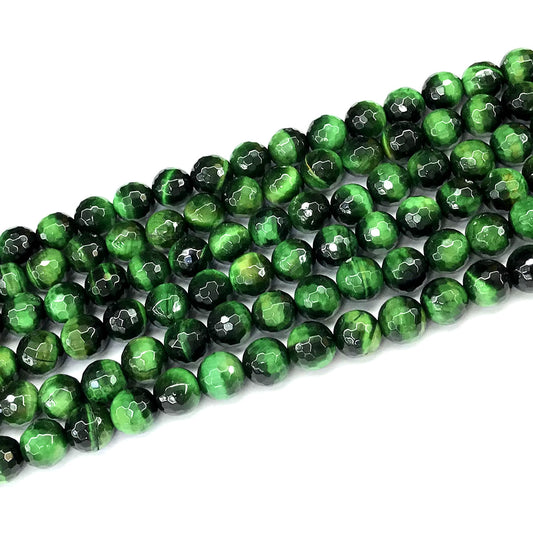 CTE391 Green Tiger Eye Beads Faceted Round 8mm 15" Strand