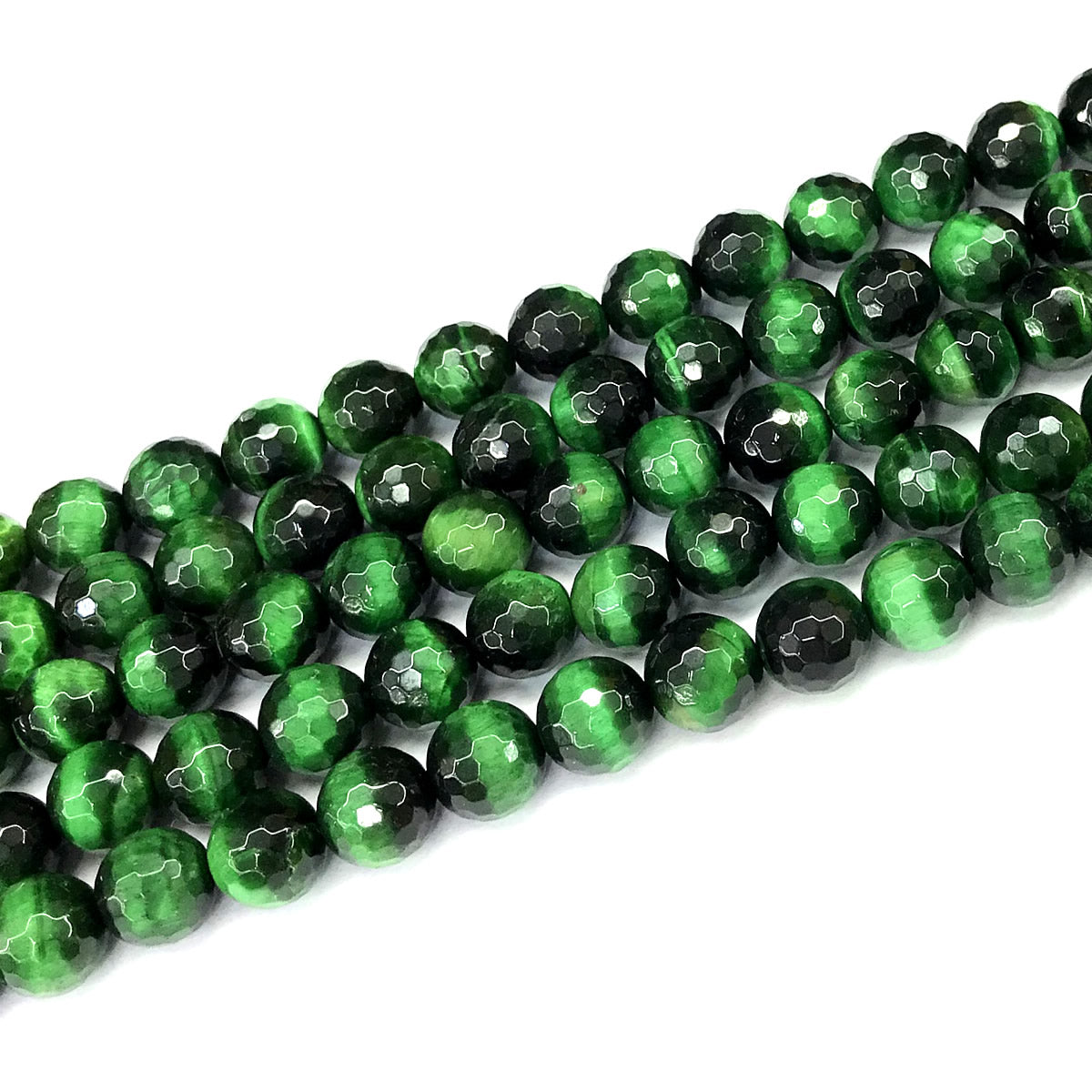 CTE392 Green Tiger Eye Beads Faceted Round 10mm 15" Strand