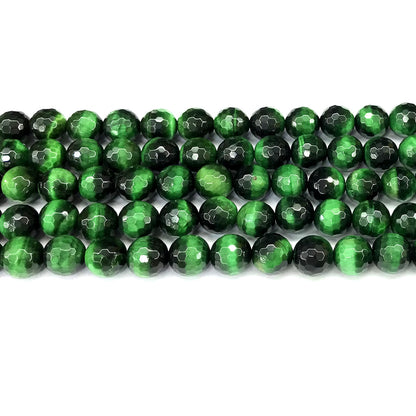 CTE392 Green Tiger Eye Beads Faceted Round 10mm 15" Strand