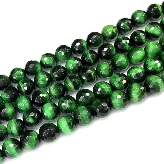 CTE393 Green Tiger Eye Beads Faceted Round 12mm 15" Strand