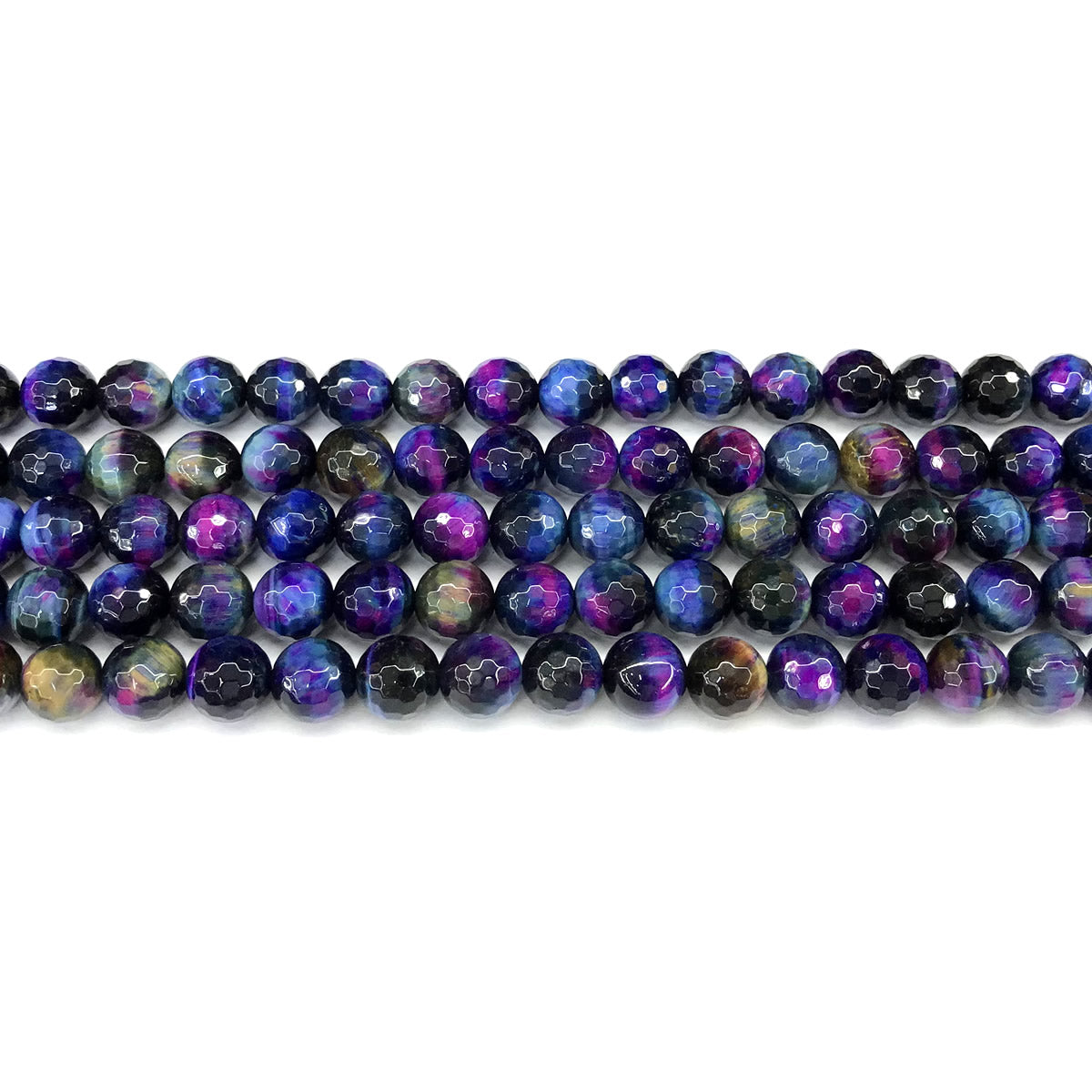 CTE395 Rainbow Tiger Eye Beads Faceted Round 6mm 15" Strand