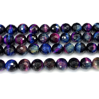 CTE398 Rainbow Tiger Eye Beads Faceted Round 12mm 15" Strand