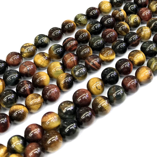 CTE40 Colorful Tiger Eye Beads Smooth Round 10mm 15" Strand