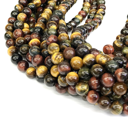 CTE40 Colorful Tiger Eye Beads Smooth Round 10mm 15" Strand