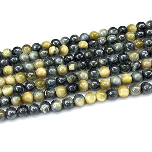 CTE400 Golden & Blue Tiger Eye Beads Electroplated Smooth Round 6mm 15" Strand