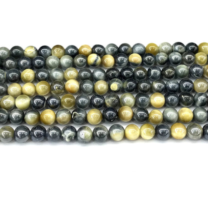 CTE400 Golden & Blue Tiger Eye Beads Electroplated Smooth Round 6mm 15" Strand