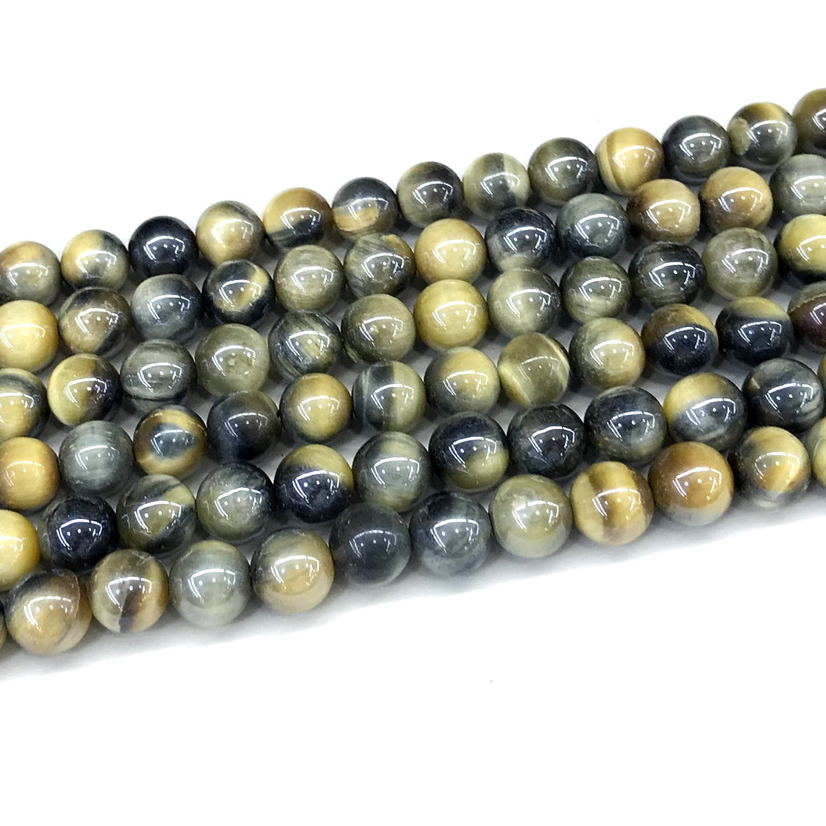 CTE401 Golden & Blue Tiger Eye Beads Electroplated Smooth Round 8mm 15" Strand