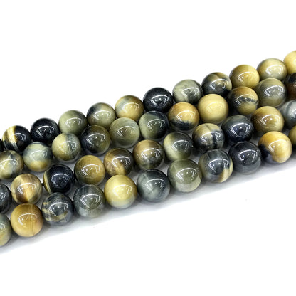 CTE402 Golden & Blue Tiger Eye Beads Electroplated Smooth Round 10mm 15" Strand