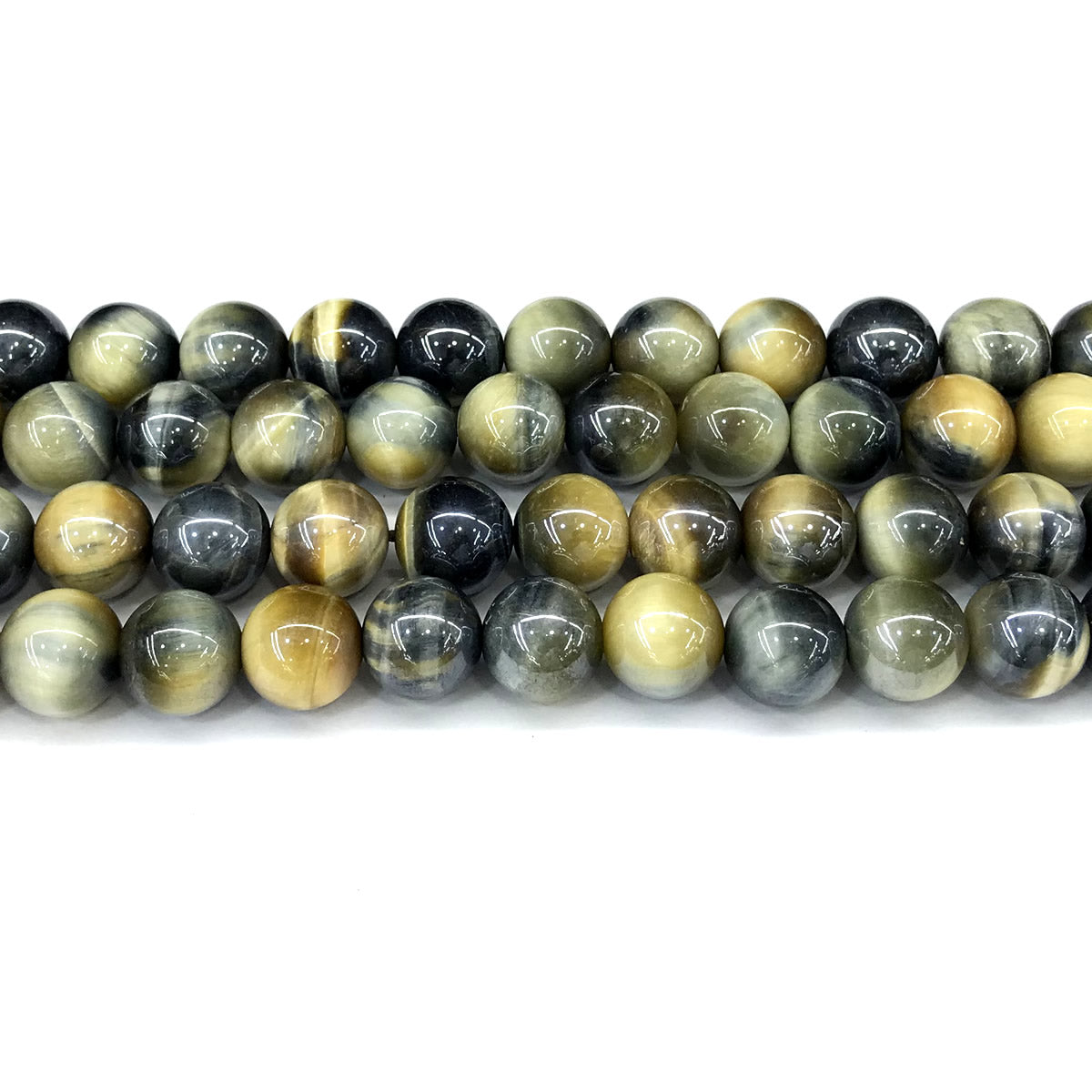 CTE402 Golden & Blue Tiger Eye Beads Electroplated Smooth Round 10mm 15" Strand