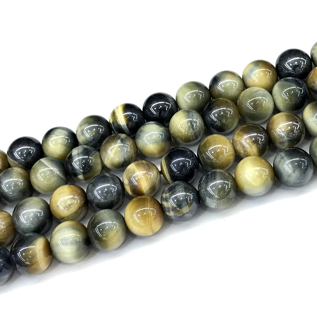 CTE403 Golden & Blue Tiger Eye Beads Electroplated Smooth Round 12mm 15" Strand