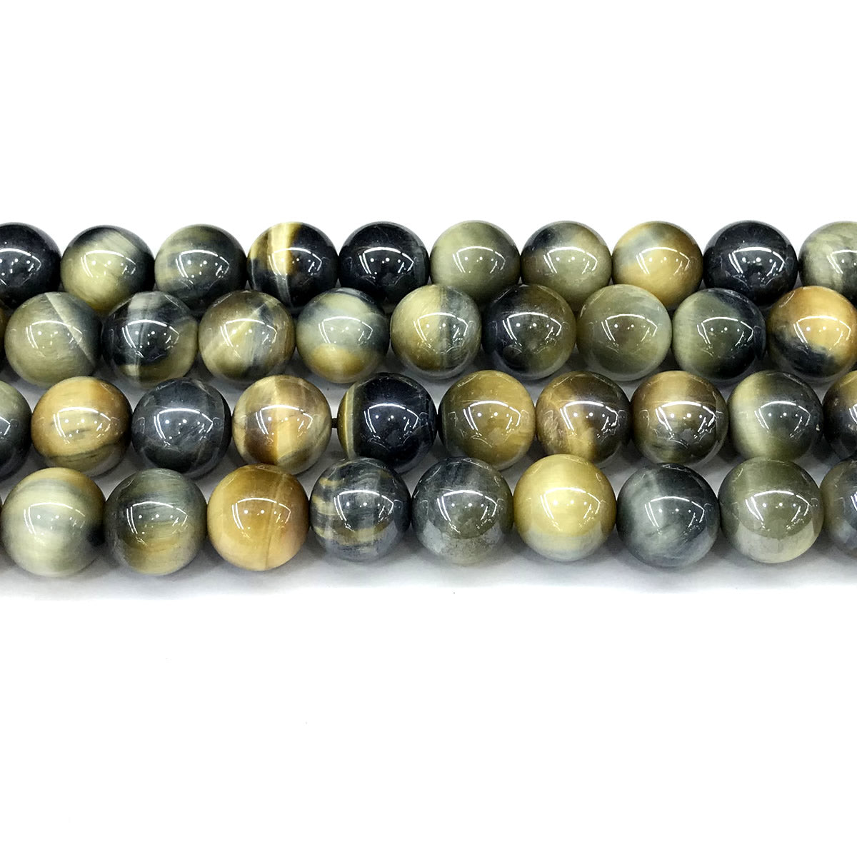 CTE403 Golden & Blue Tiger Eye Beads Electroplated Smooth Round 12mm 15" Strand