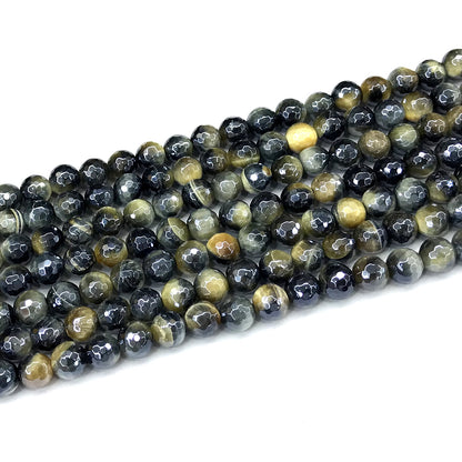 CTE405 Golden & Blue Tiger Eye Beads Electroplated Faceted Round 6mm 15" Strand