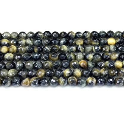 CTE405 Golden & Blue Tiger Eye Beads Electroplated Faceted Round 6mm 15" Strand