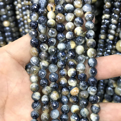 CTE405 Golden & Blue Tiger Eye Beads Electroplated Faceted Round 6mm 15" Strand