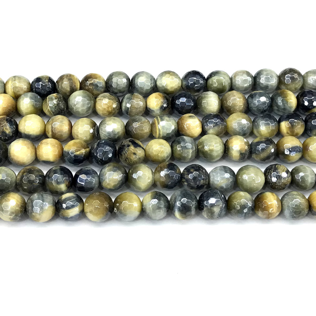 CTE406 Golden & Blue Tiger Eye Beads Electroplated Faceted Round 8mm 15" Strand