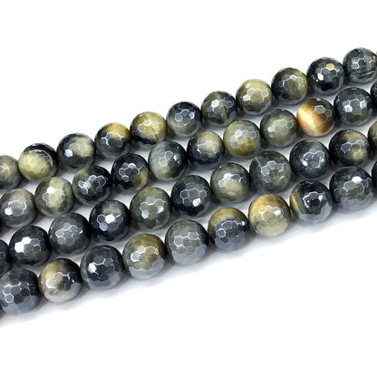 CTE407 Golden & Blue Tiger Eye Beads Electroplated Faceted Round 10mm 15" Strand