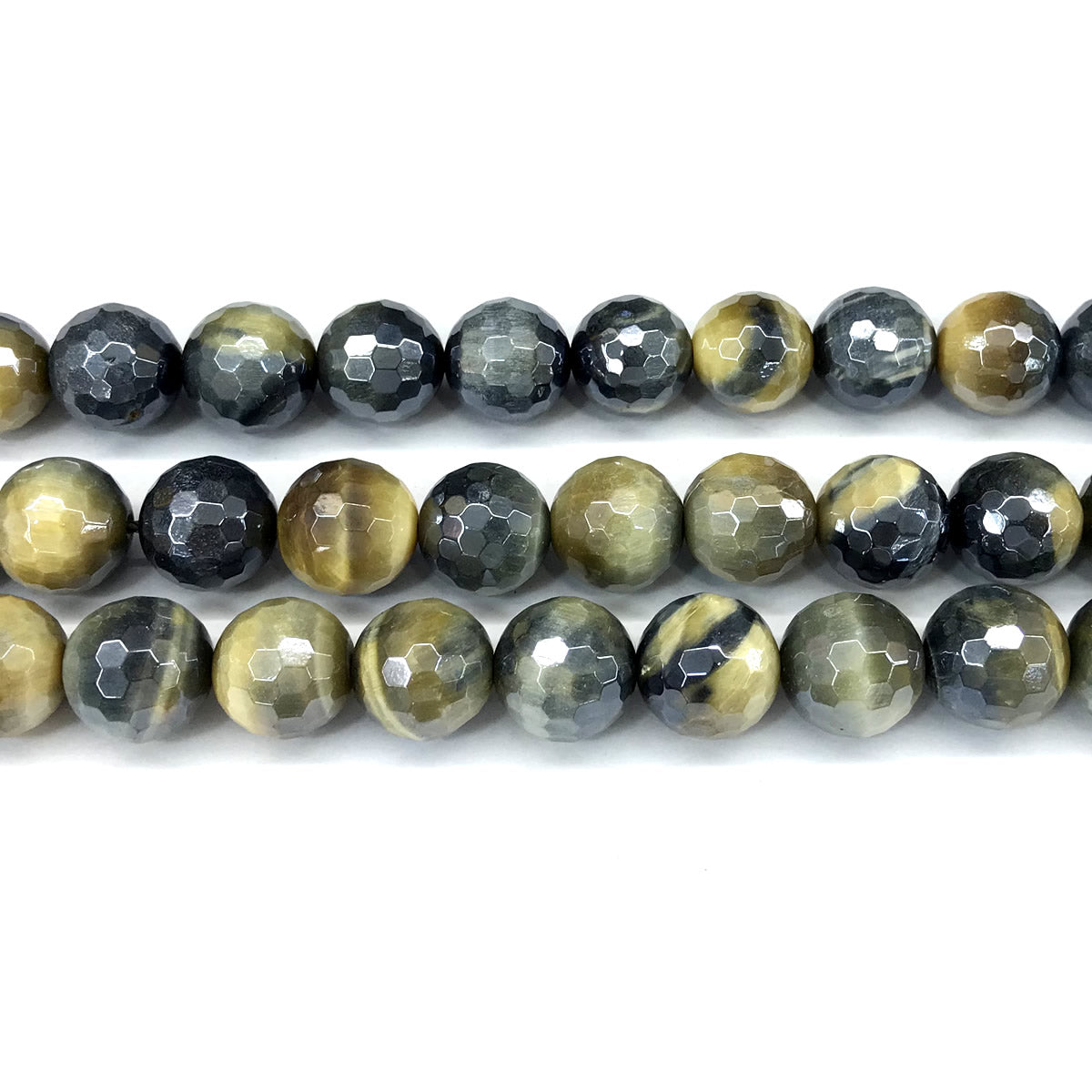 CTE409 Golden & Blue Tiger Eye Beads Electroplated Faceted Round 14mm 15" Strand