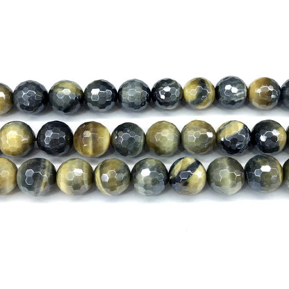 CTE409 Golden & Blue Tiger Eye Beads Electroplated Faceted Round 14mm 15" Strand