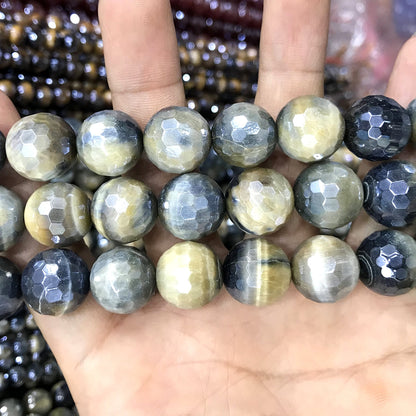 CTE409 Golden & Blue Tiger Eye Beads Electroplated Faceted Round 14mm 15" Strand