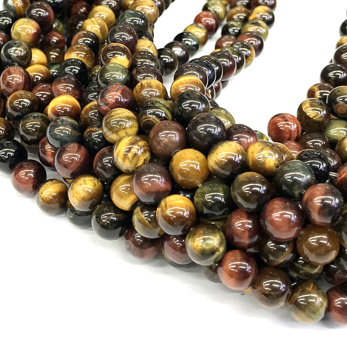 CTE41 Colorful Tiger Eye Beads Smooth Round 12mm 15" Strand