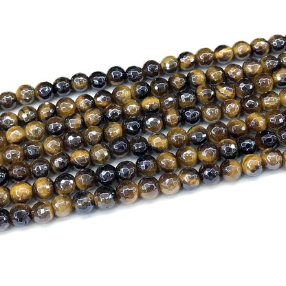 CTE410 Yellow Tiger Eye Beads Electroplated Faceted Round 6mm 15" Strand