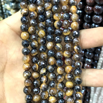 CTE410 Yellow Tiger Eye Beads Electroplated Faceted Round 6mm 15" Strand