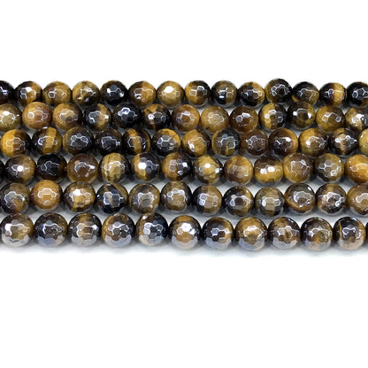 CTE411 Yellow Tiger Eye Beads Electroplated Faceted Round 8mm 15" Strand