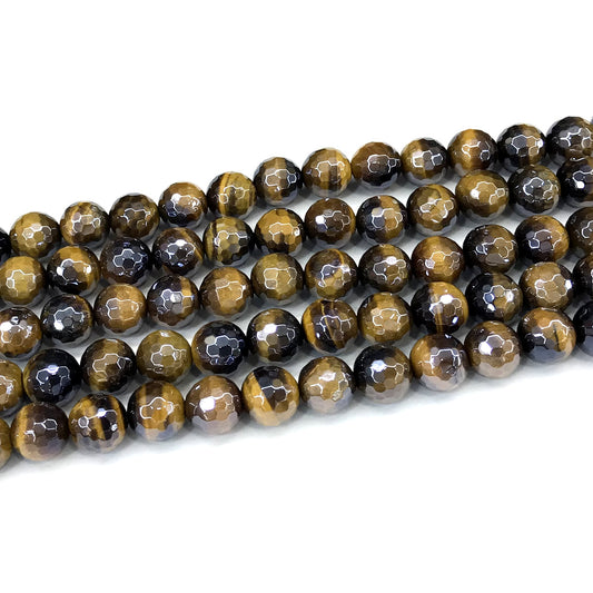 CTE412 Yellow Tiger Eye Beads Electroplated Faceted Round 10mm 15" Strand