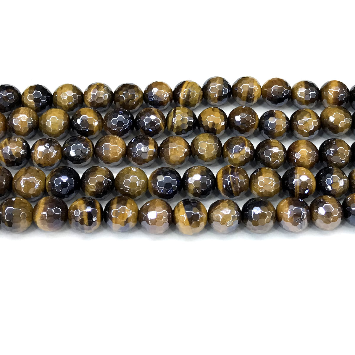 CTE412 Yellow Tiger Eye Beads Electroplated Faceted Round 10mm 15" Strand