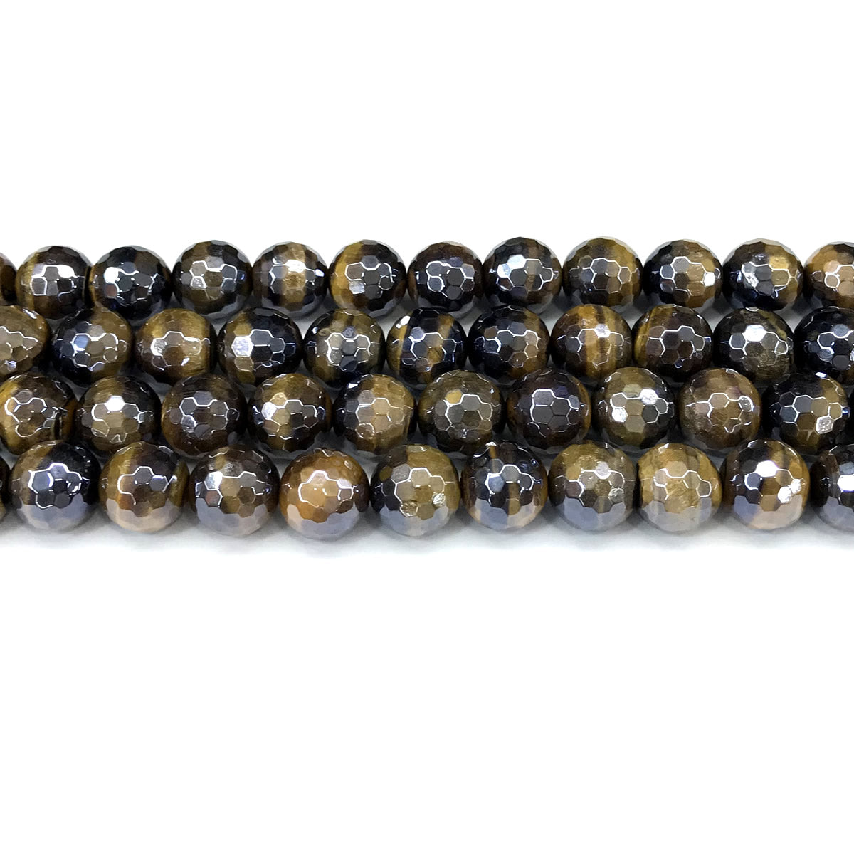 CTE413 Yellow Tiger Eye Beads Electroplated Faceted Round 12mm 15" Strand