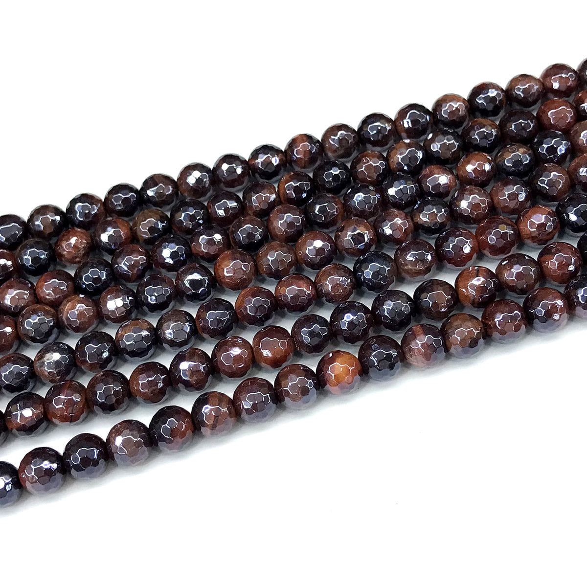 CTE415 Red Tiger Eye Beads Electroplated Faceted Round 6mm 15" Strand