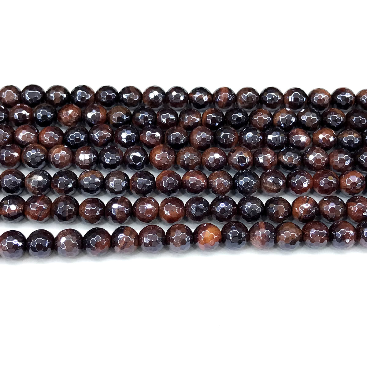 CTE415 Red Tiger Eye Beads Electroplated Faceted Round 6mm 15" Strand